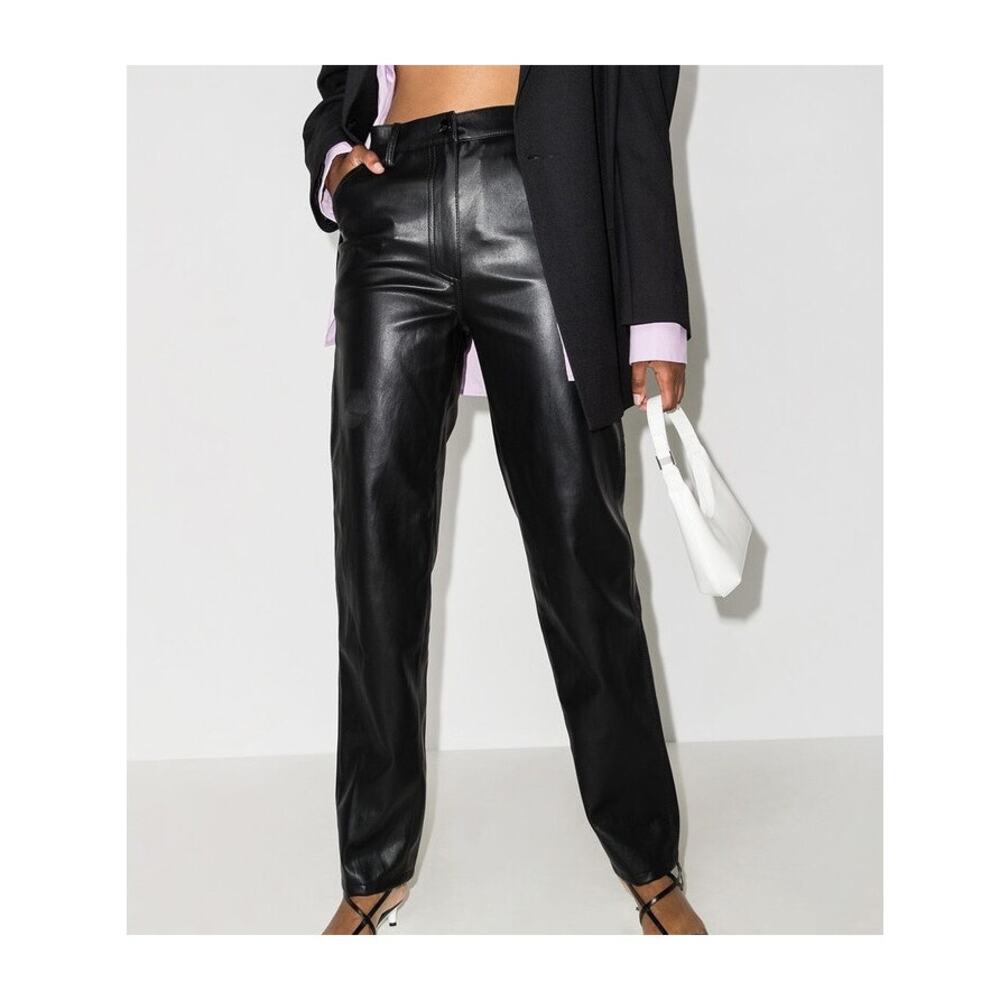 LVIR High Waist Faux Leather Pants Trousers Straight Leg Black Size Large